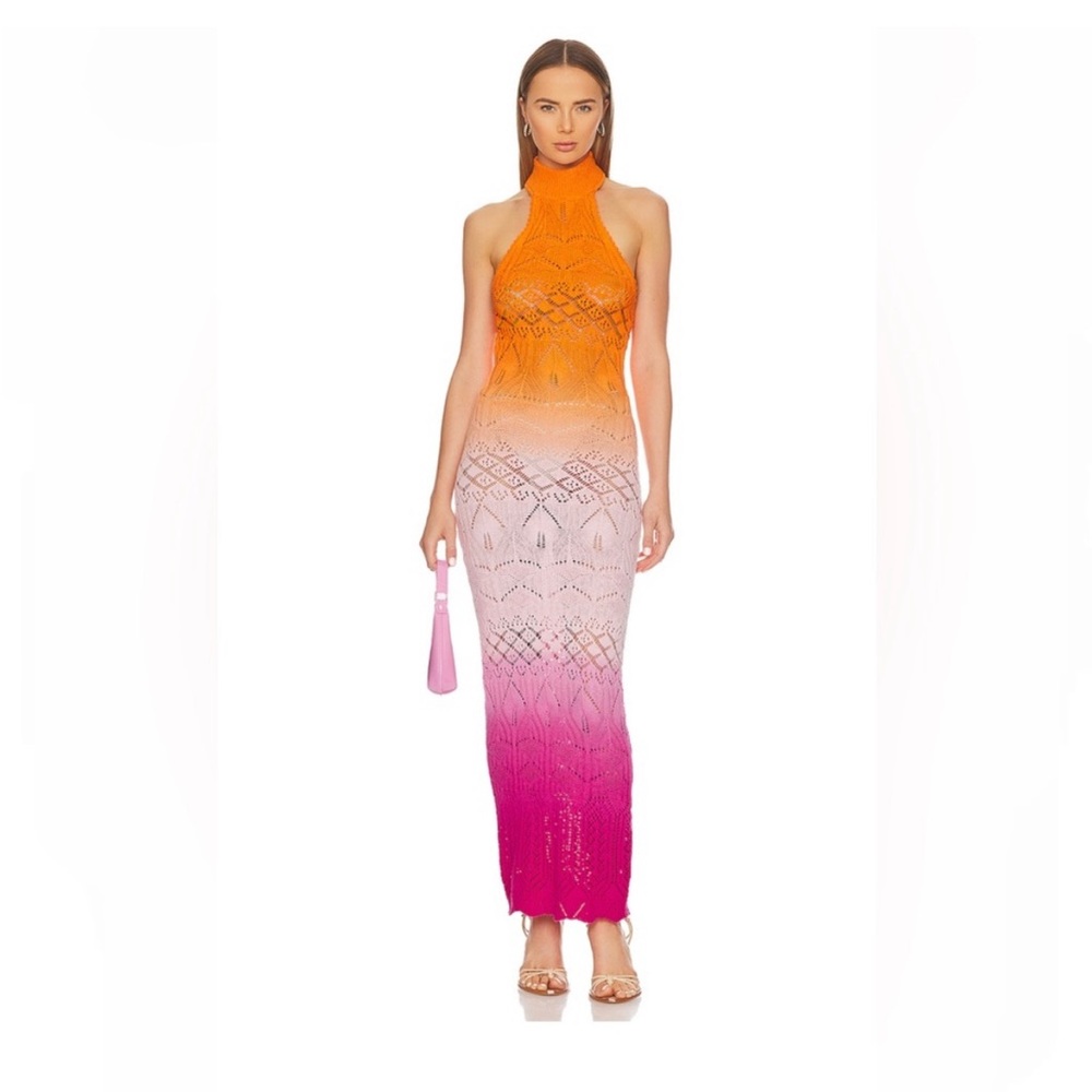 Lovers and friends pink and orange ombre crochet maxi dress